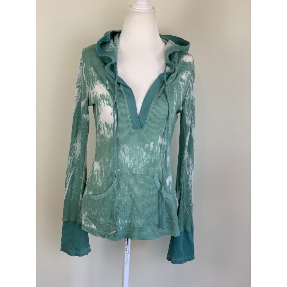 Y2K Butterfly Dropout Hooded Top Hoodie Small Fairycore Vtg Burnout Thermal